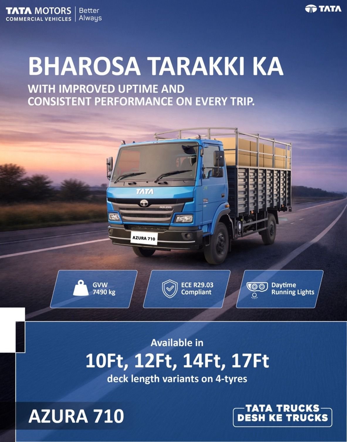 Tata Azura 710 truck creative with deck length variants